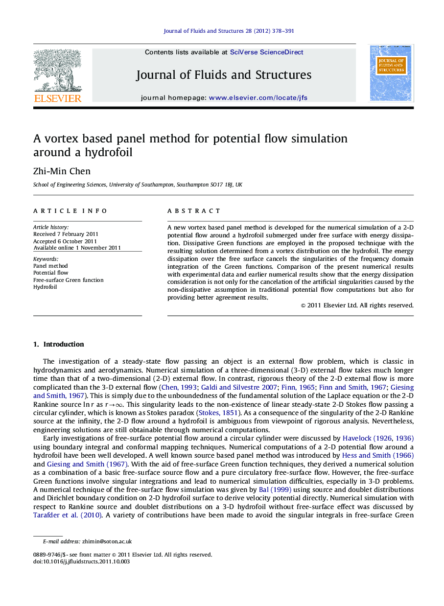 A vortex based panel method for potential flow simulation around a hydrofoil