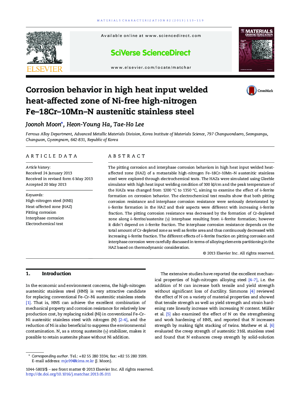 Corrosion behavior in high heat input welded heat-affected zone of Ni-free high-nitrogen Fe-18Cr-10Mn-N austenitic stainless steel