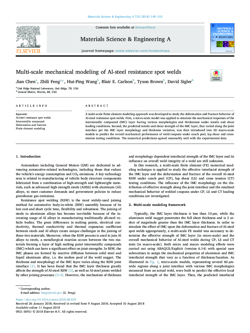 Multi-scale mechanical modeling of Al-steel resistance spot welds