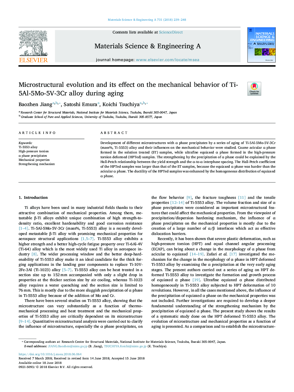 Microstructural evolution and its effect on the mechanical behavior of Ti-5Al-5Mo-5V-3Cr alloy during aging