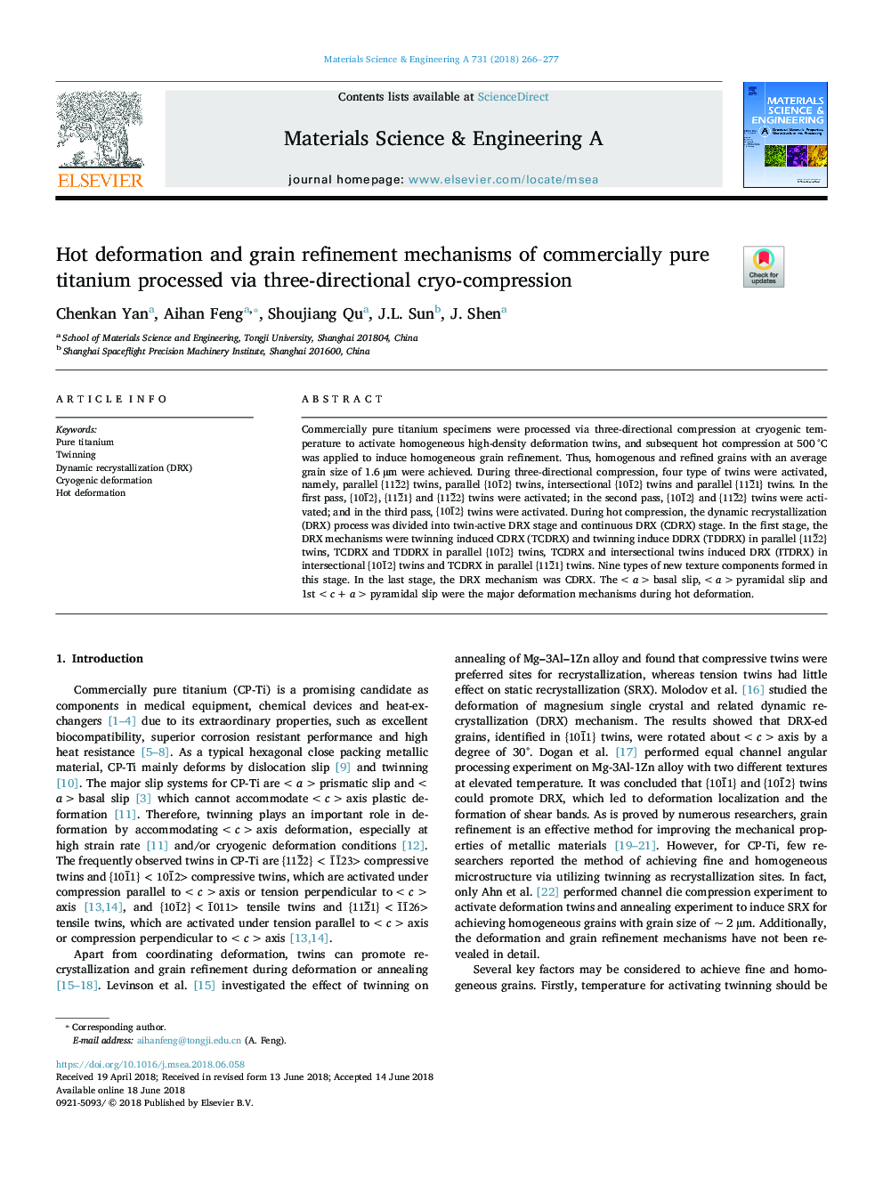 Hot deformation and grain refinement mechanisms of commercially pure titanium processed via three-directional cryo-compression