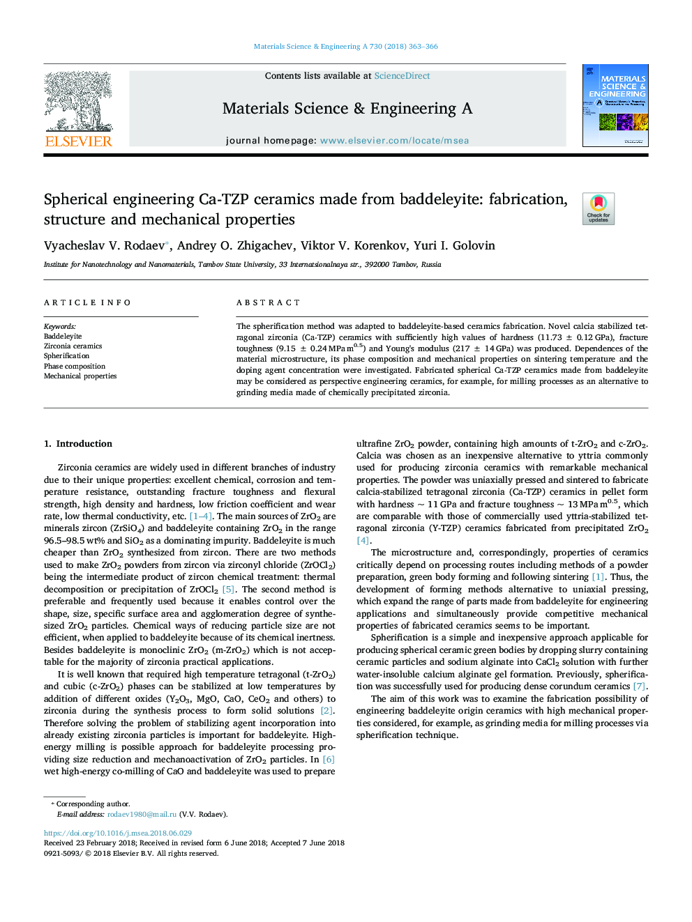 Spherical engineering Ca-TZP ceramics made from baddeleyite: fabrication, structure and mechanical properties