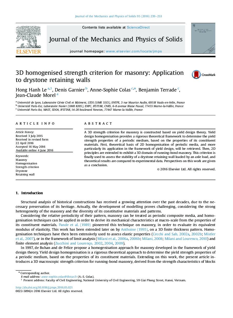 3D homogenised strength criterion for masonry: Application to drystone retaining walls