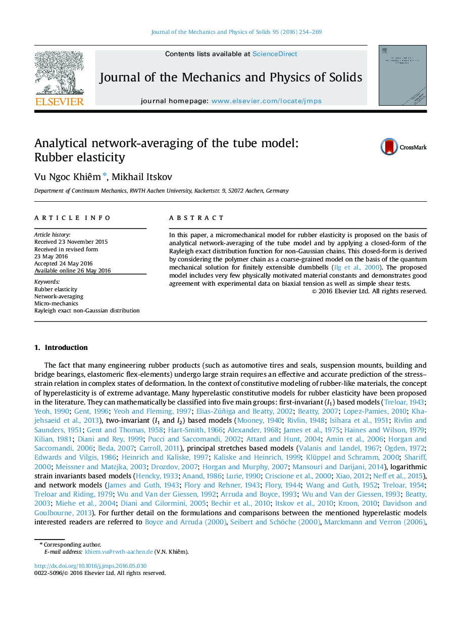 Analytical network-averaging of the tube model:: Rubber elasticity