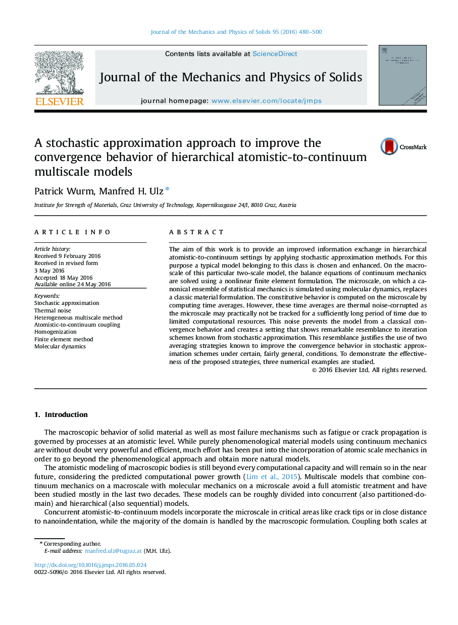 A stochastic approximation approach to improve the convergence behavior of hierarchical atomistic-to-continuum multiscale models