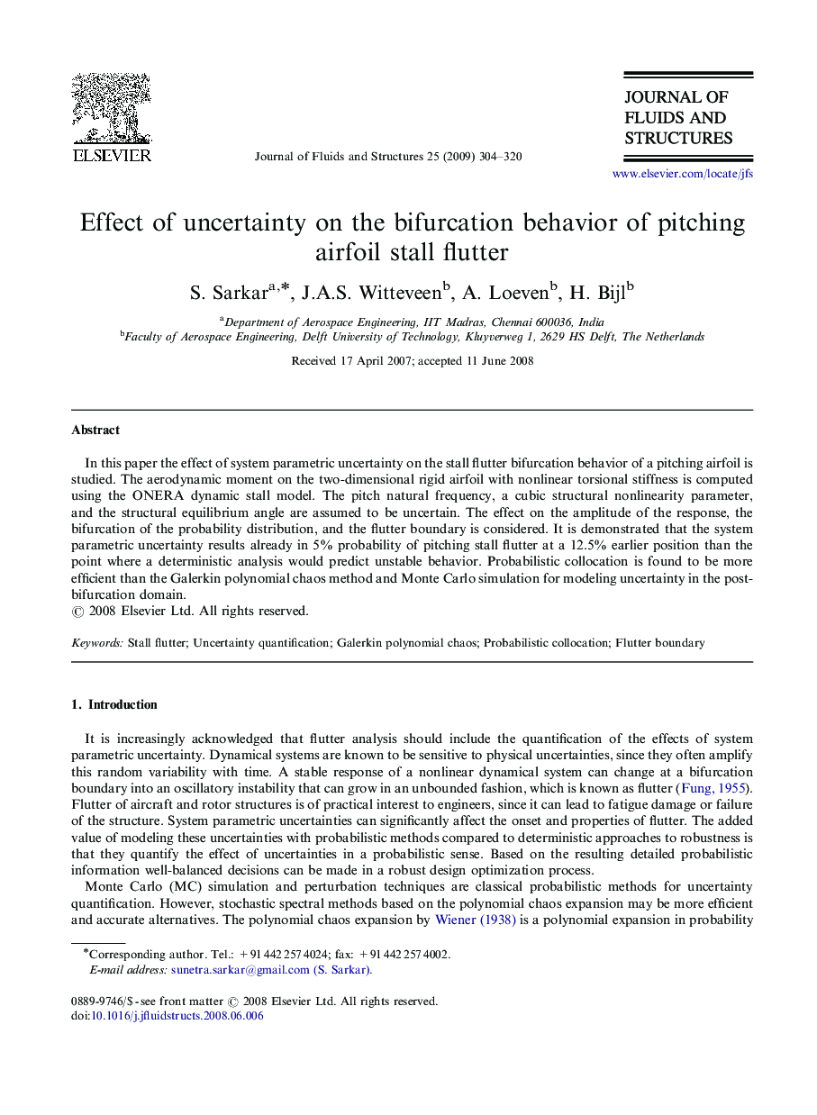 Effect of uncertainty on the bifurcation behavior of pitching airfoil stall flutter