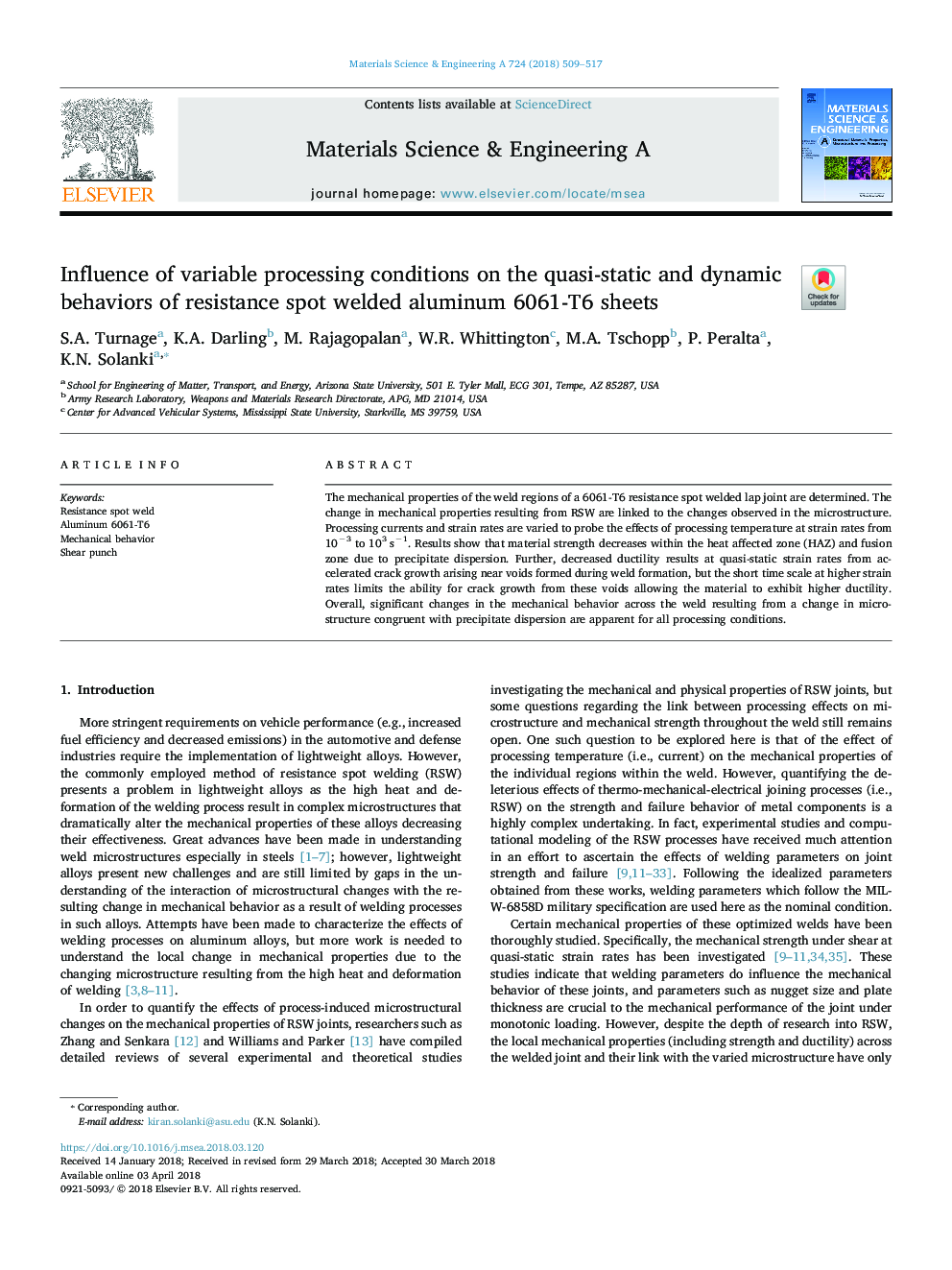 Influence of variable processing conditions on the quasi-static and dynamic behaviors of resistance spot welded aluminum 6061-T6 sheets