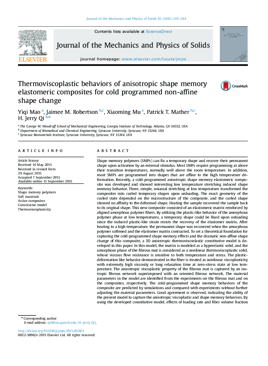 Thermoviscoplastic behaviors of anisotropic shape memory elastomeric composites for cold programmed non-affine shape change