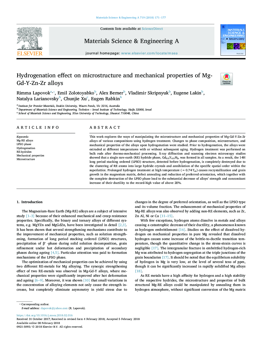 Hydrogenation effect on microstructure and mechanical properties of Mg-Gd-Y-Zn-Zr alloys