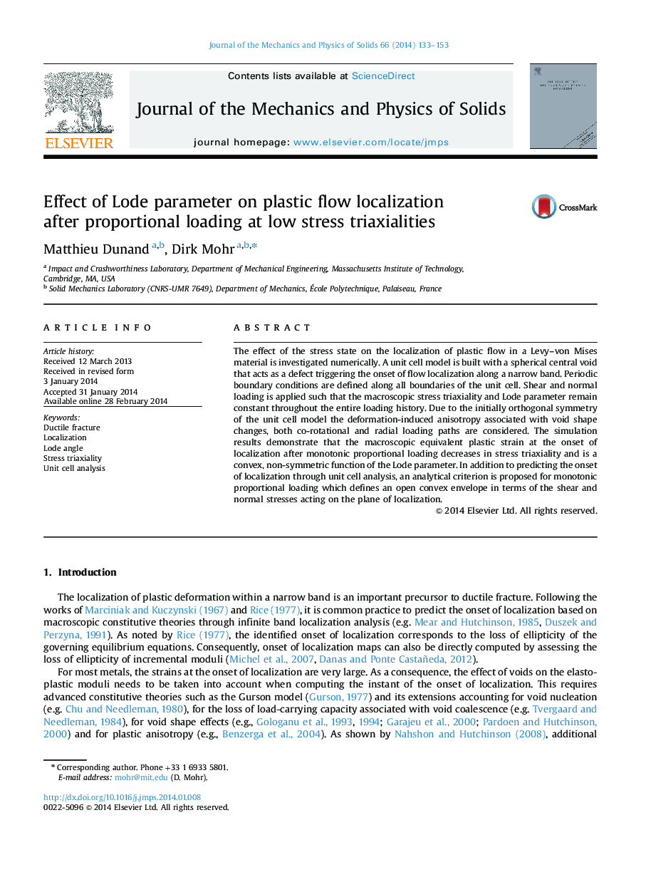 Effect of Lode parameter on plastic flow localization after proportional loading at low stress triaxialities
