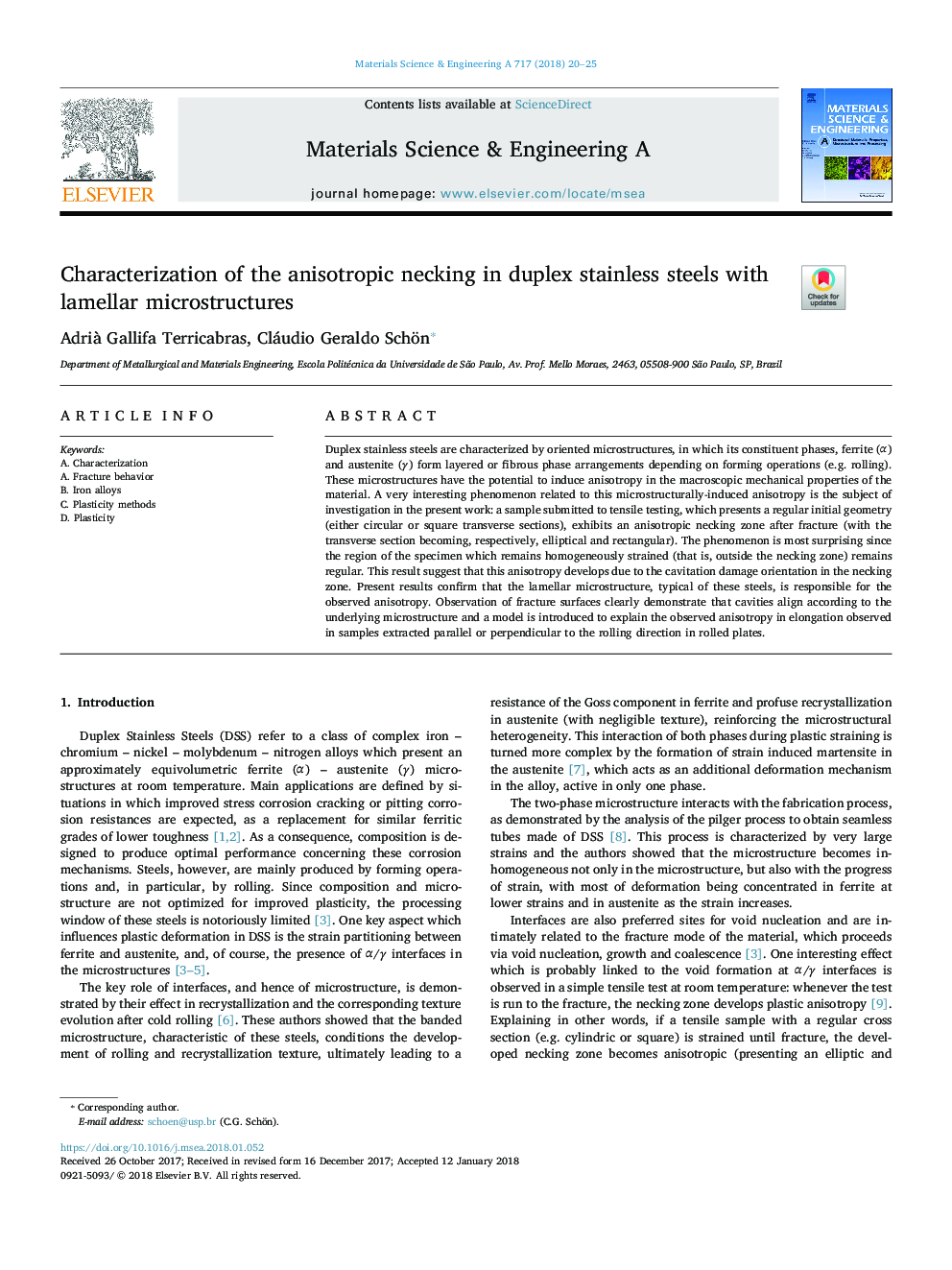 Characterization of the anisotropic necking in duplex stainless steels with lamellar microstructures