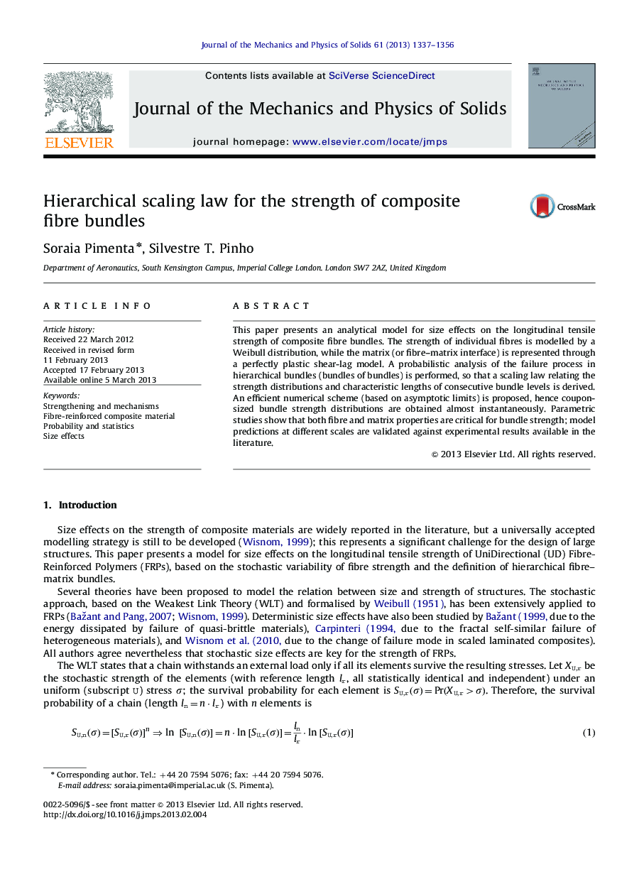 Hierarchical scaling law for the strength of composite fibre bundles