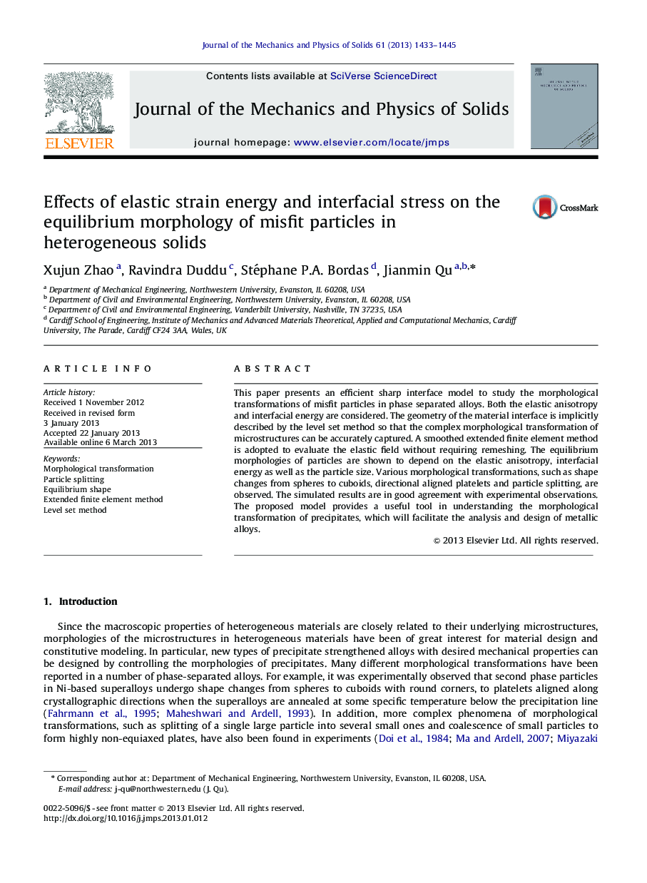 Effects of elastic strain energy and interfacial stress on the equilibrium morphology of misfit particles in heterogeneous solids