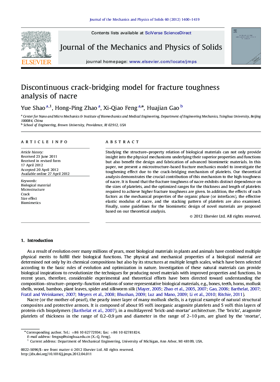 Discontinuous crack-bridging model for fracture toughness analysis of nacre