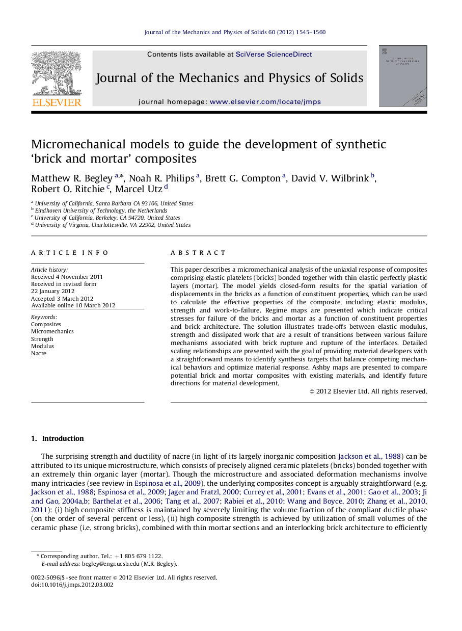 Micromechanical models to guide the development of synthetic ‘brick and mortar’ composites