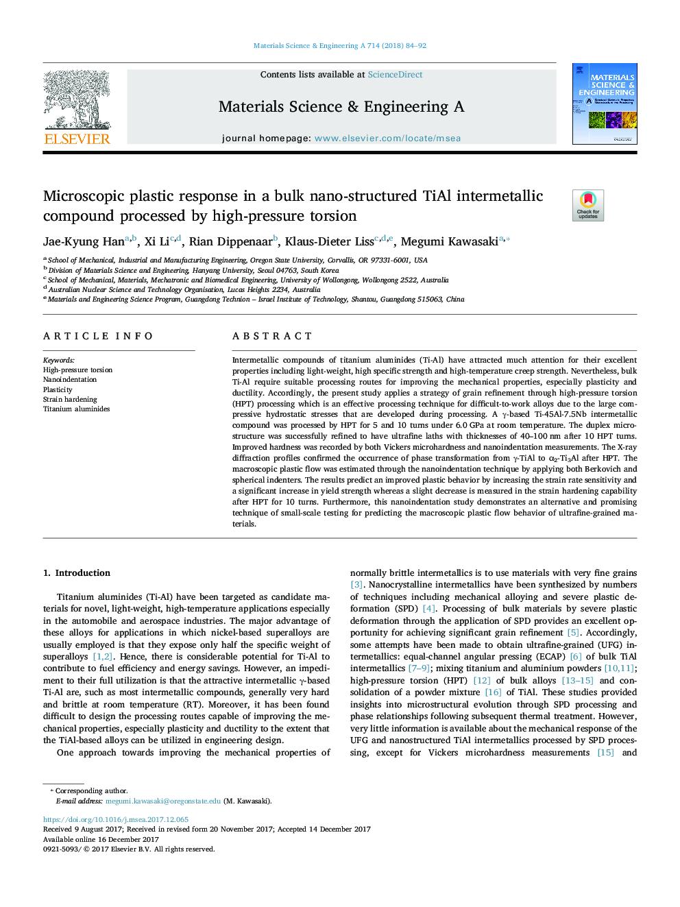 Microscopic plastic response in a bulk nano-structured TiAl intermetallic compound processed by high-pressure torsion