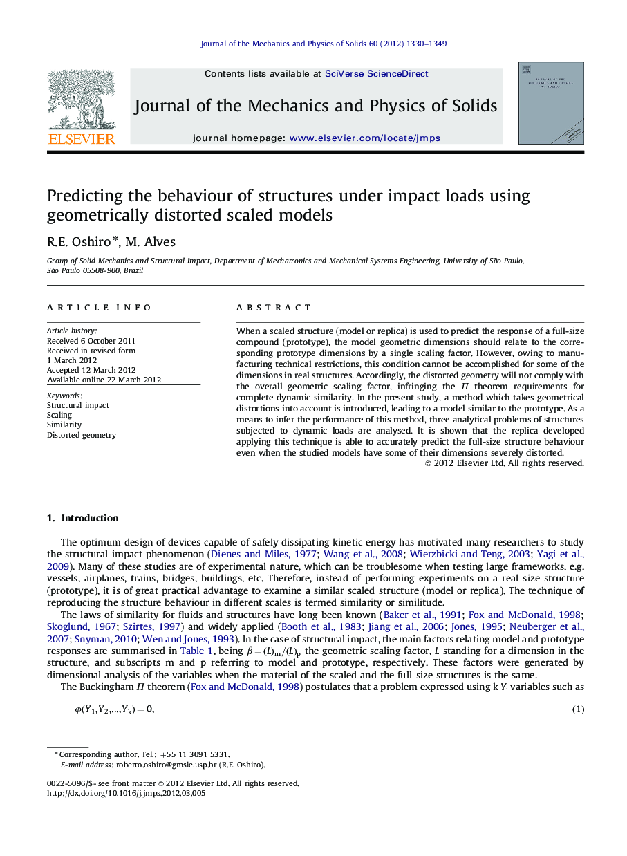 Predicting the behaviour of structures under impact loads using geometrically distorted scaled models