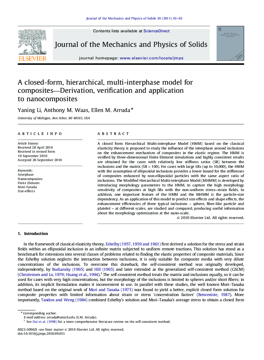 A closed-form, hierarchical, multi-interphase model for composites—Derivation, verification and application to nanocomposites