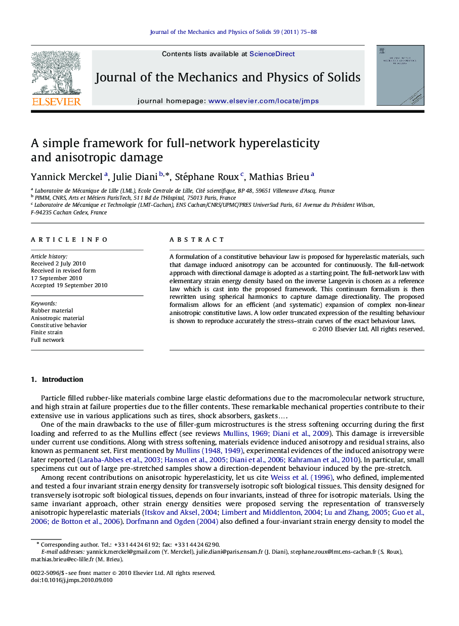 A simple framework for full-network hyperelasticity and anisotropic damage