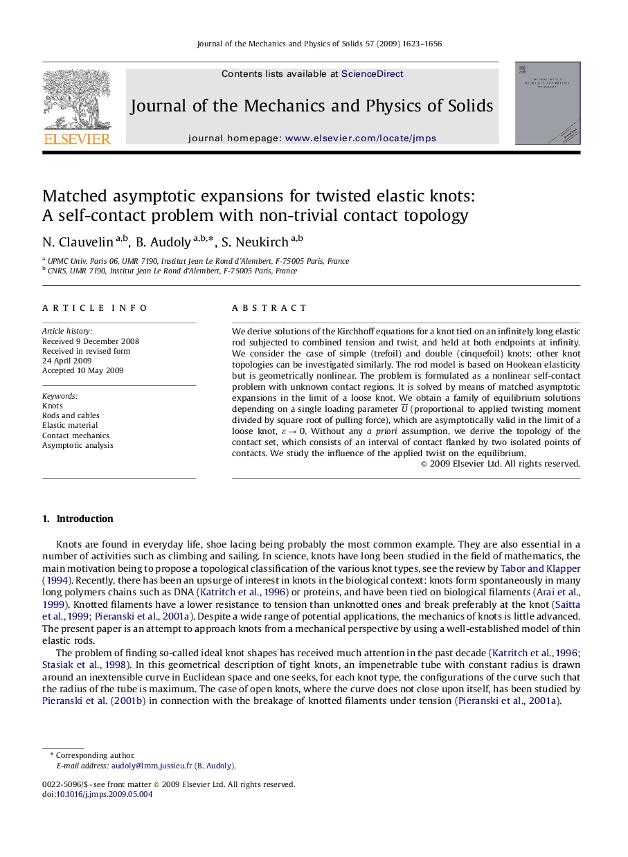 عکس صفحه اول مقاله: Matched asymptotic expansions for twisted elastic knots: A self-contact problem with non-trivial contact topology Matched asymptotic expansions for twisted elastic knots: A self-contact problem with non-trivial contact topology