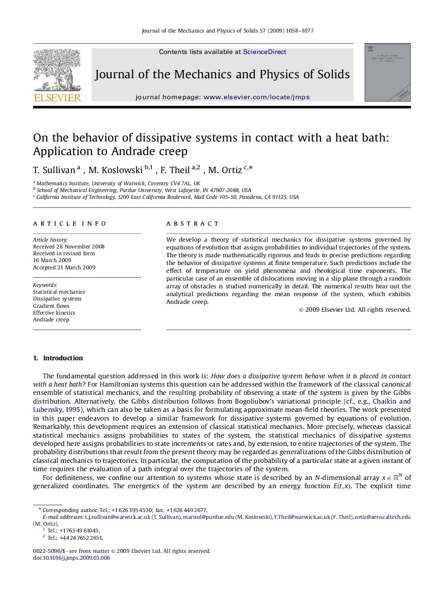 On the behavior of dissipative systems in contact with a heat bath: Application to Andrade creep