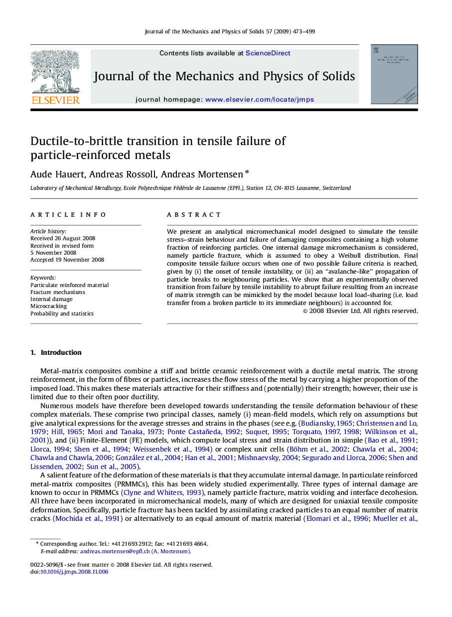 Ductile-to-brittle transition in tensile failure of particle-reinforced metals