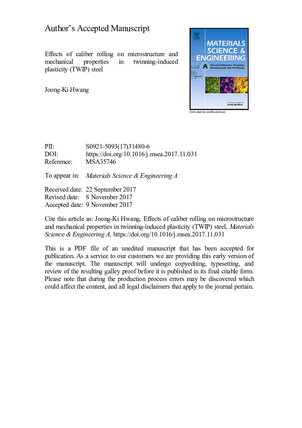 Effects of caliber rolling on microstructure and mechanical properties in twinning-induced plasticity (TWIP) steel