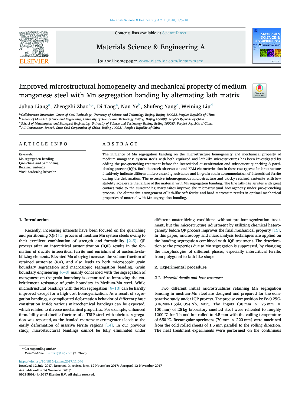 Improved microstructural homogeneity and mechanical property of medium manganese steel with Mn segregation banding by alternating lath matrix