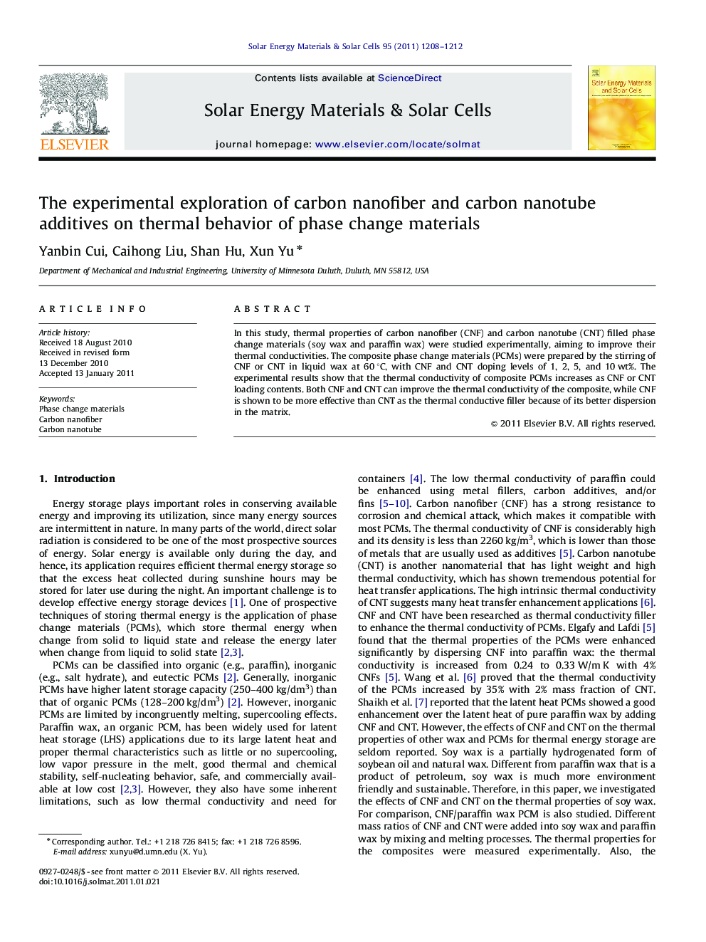 The experimental exploration of carbon nanofiber and carbon nanotube additives on thermal behavior of phase change materials