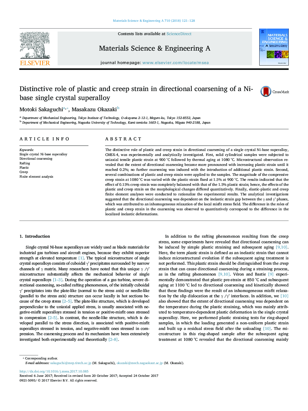 Distinctive role of plastic and creep strain in directional coarsening of a Ni-base single crystal superalloy