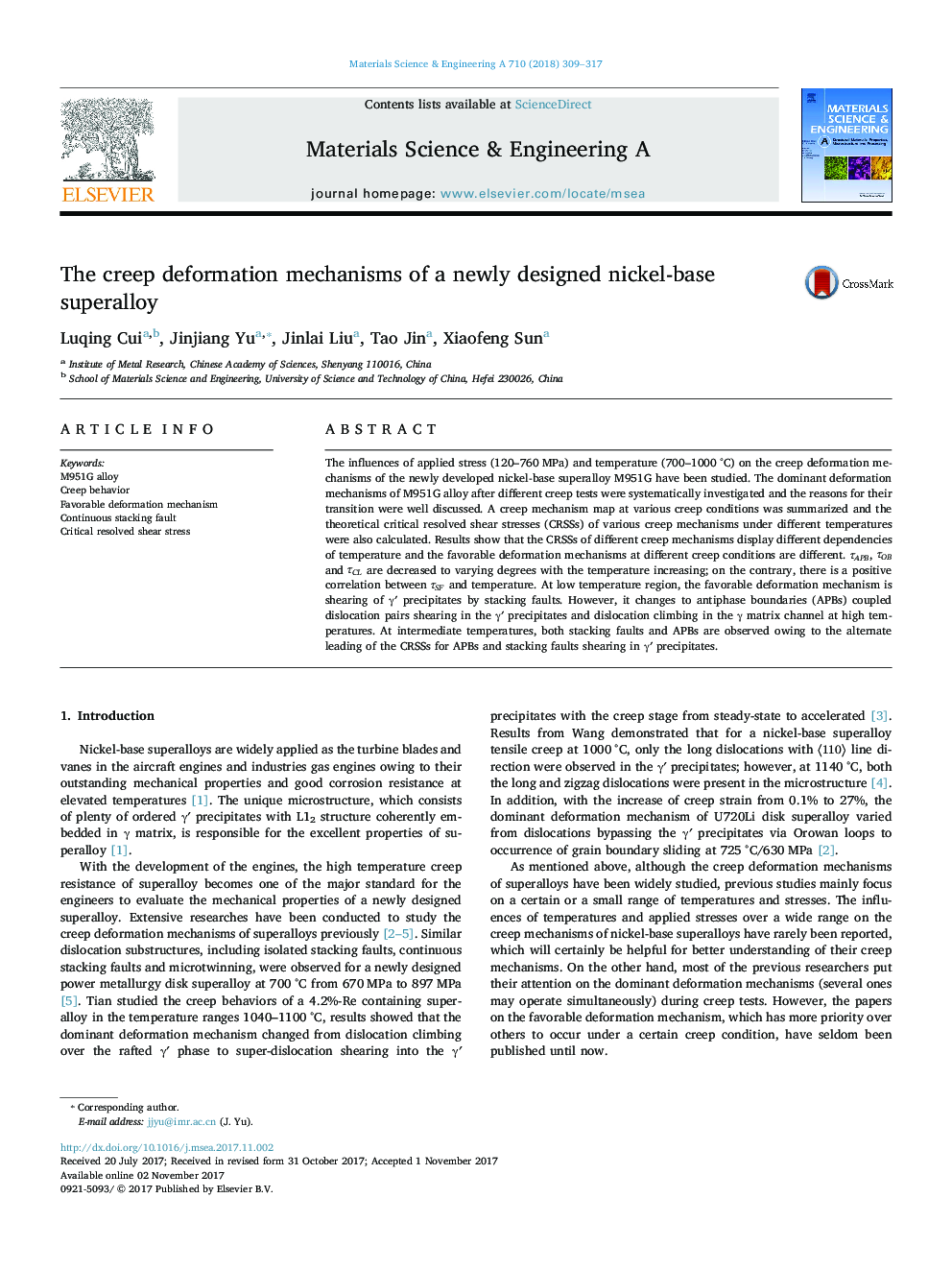 The creep deformation mechanisms of a newly designed nickel-base superalloy