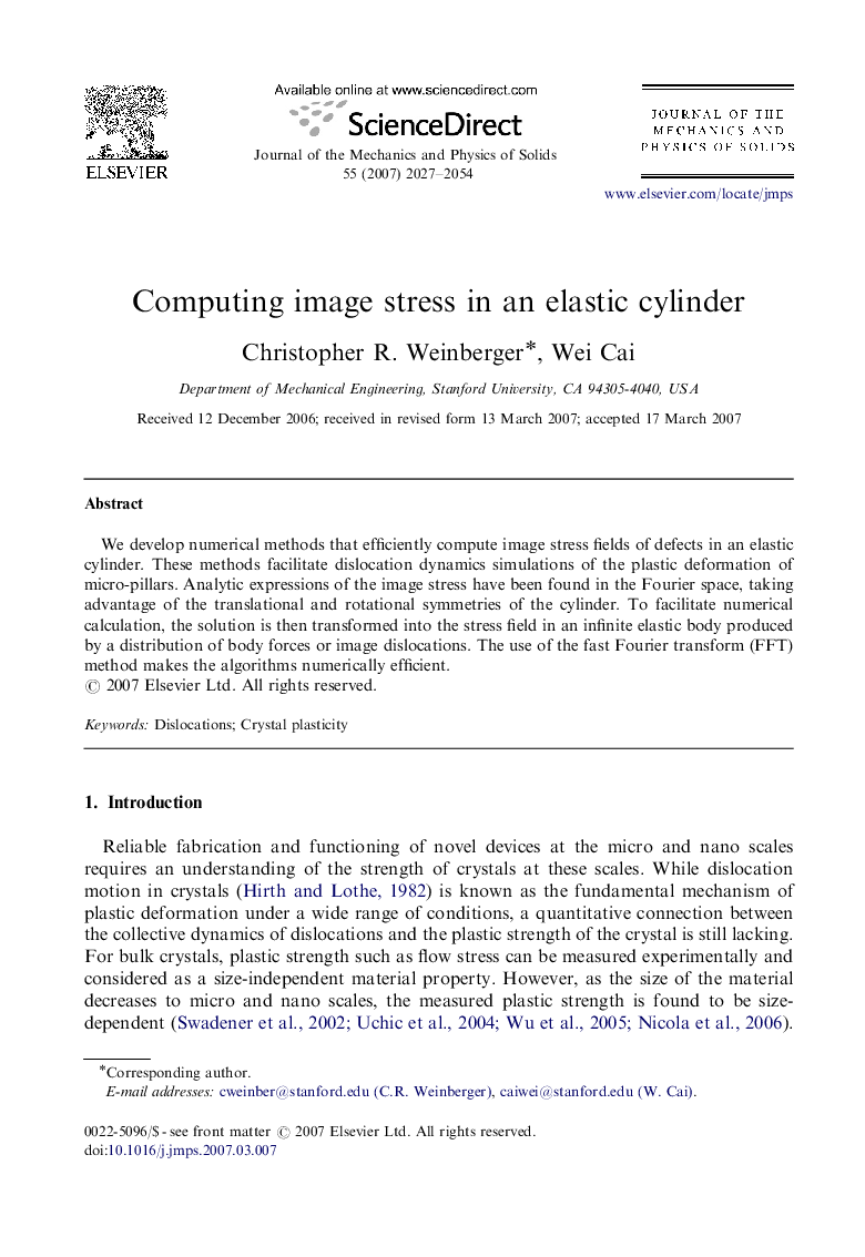 Computing image stress in an elastic cylinder