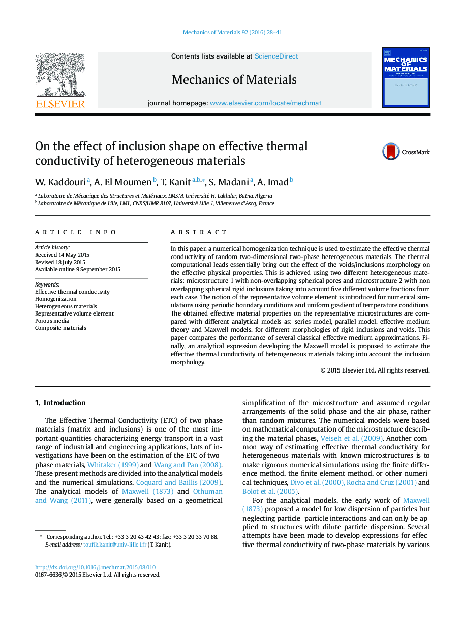 On the effect of inclusion shape on effective thermal conductivity of heterogeneous materials