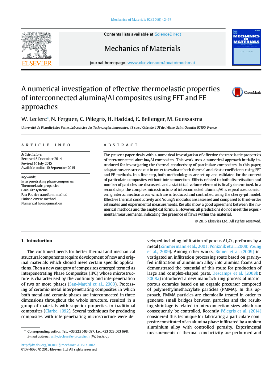 A numerical investigation of effective thermoelastic properties of interconnected alumina/Al composites using FFT and FE approaches