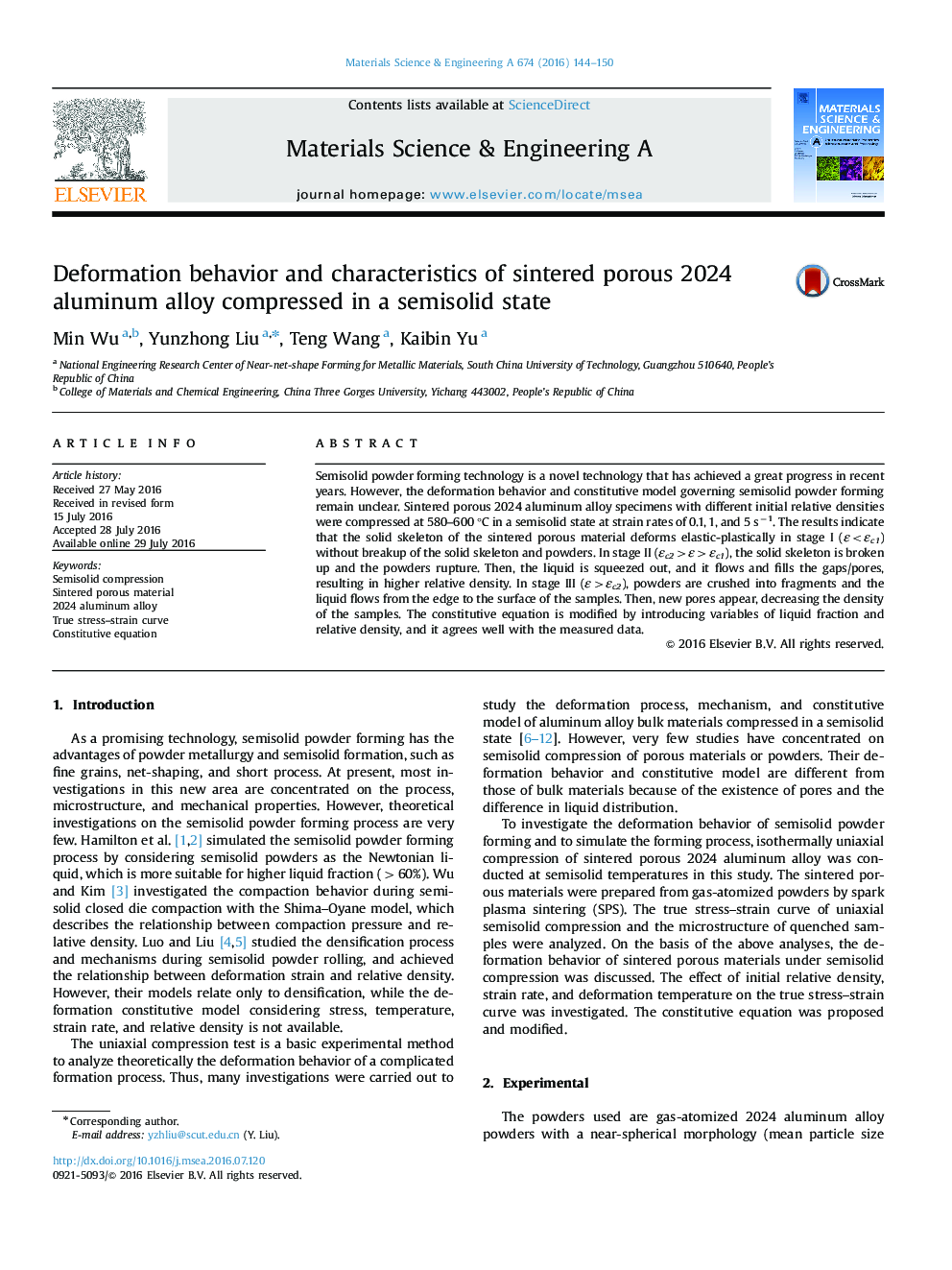 Deformation behavior and characteristics of sintered porous 2024 aluminum alloy compressed in a semisolid state