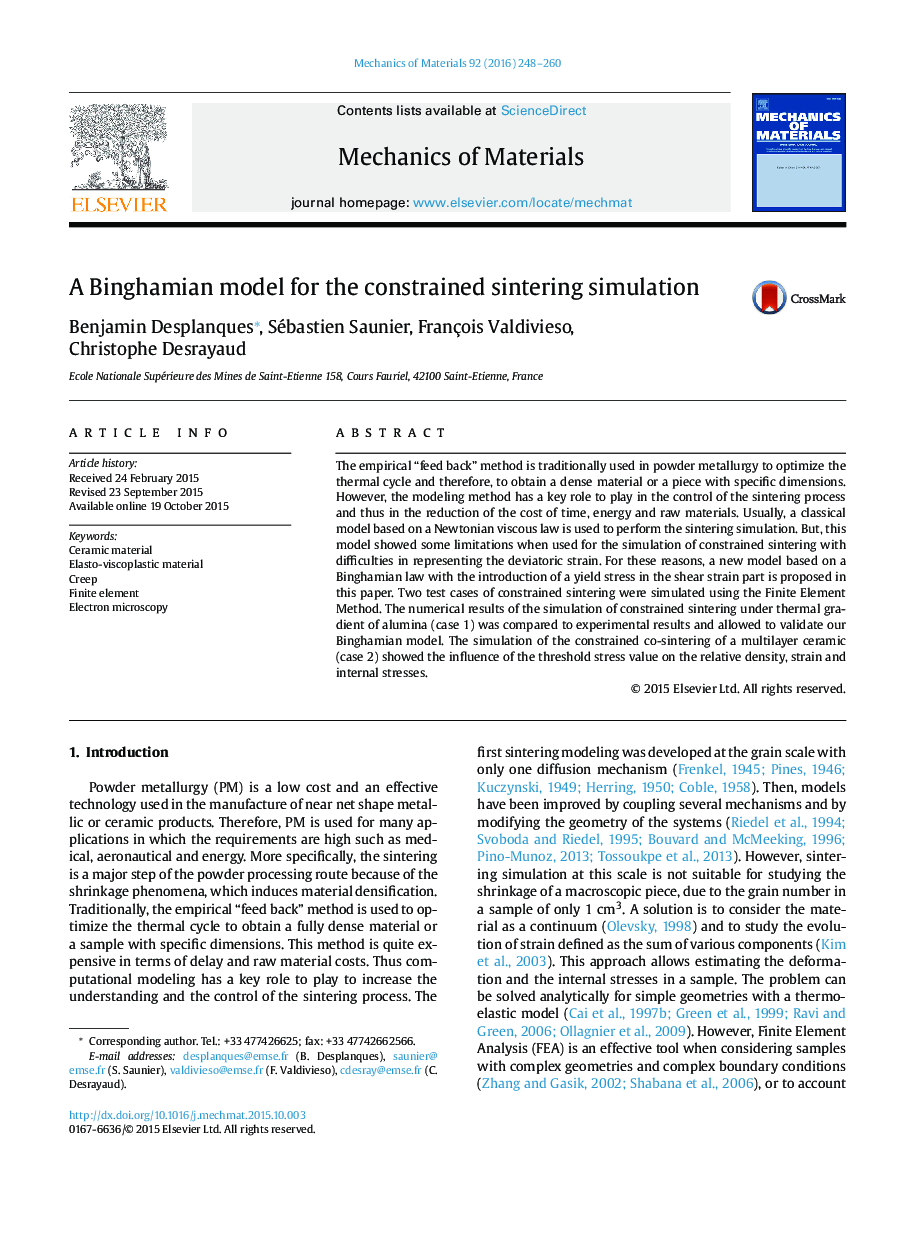 A Binghamian model for the constrained sintering simulation