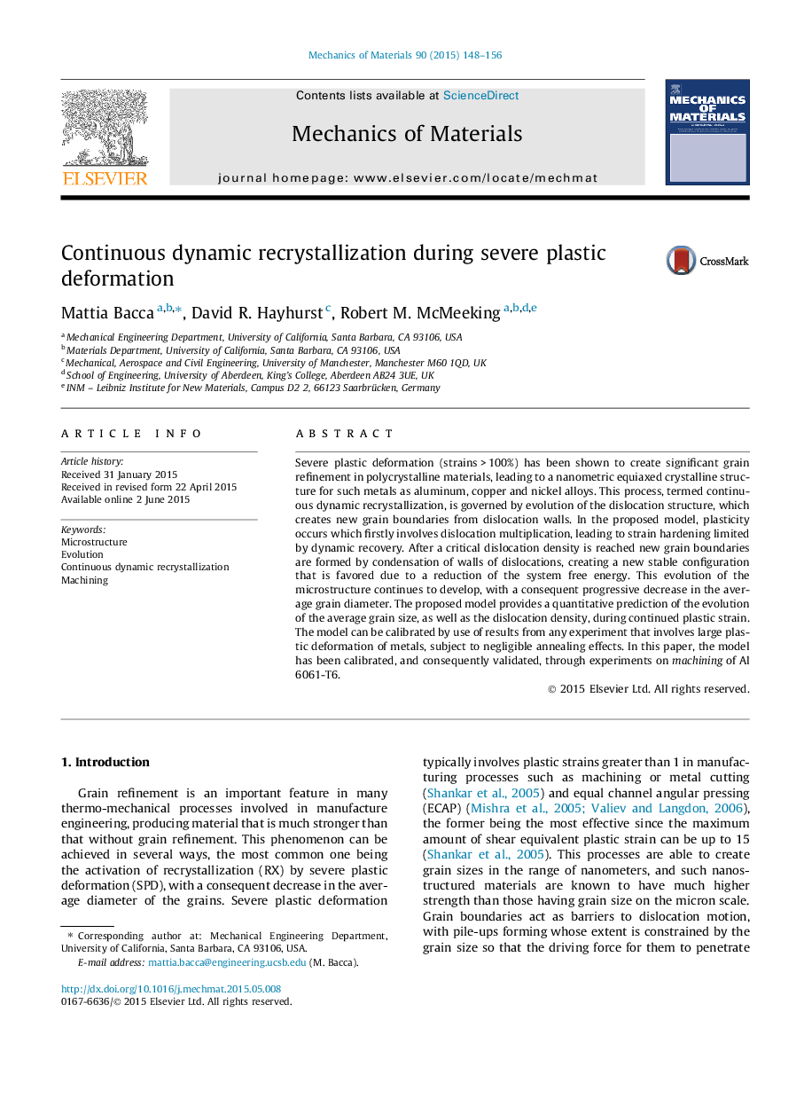 Continuous dynamic recrystallization during severe plastic deformation