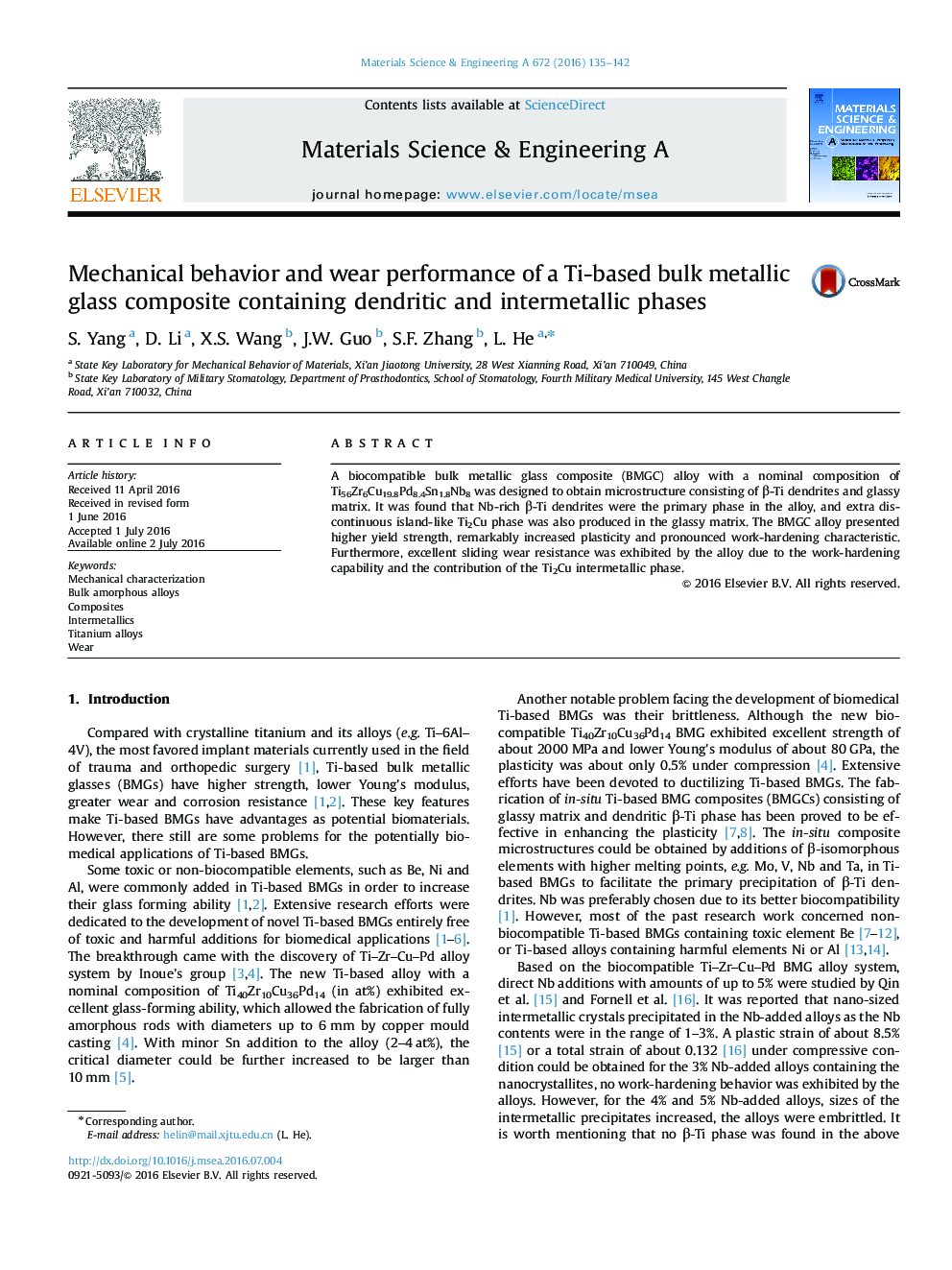 Mechanical behavior and wear performance of a Ti-based bulk metallic glass composite containing dendritic and intermetallic phases