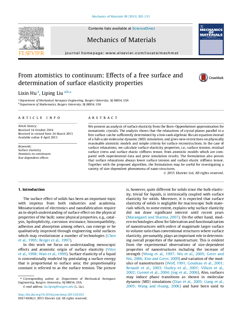 From atomistics to continuum: Effects of a free surface and determination of surface elasticity properties