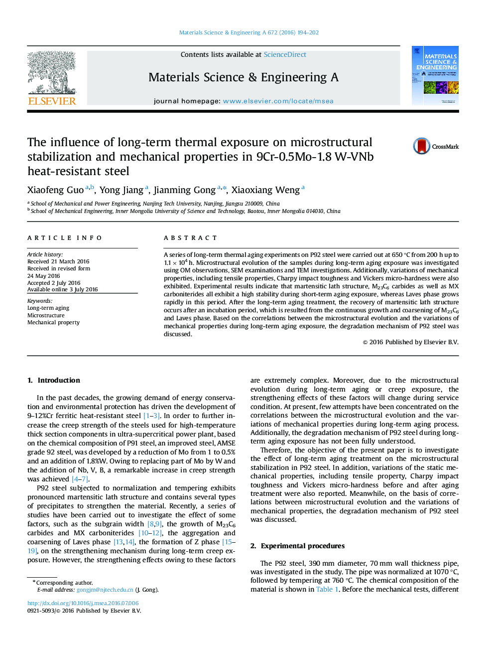The influence of long-term thermal exposure on microstructural stabilization and mechanical properties in 9Cr-0.5Mo-1.8Â W-VNb heat-resistant steel