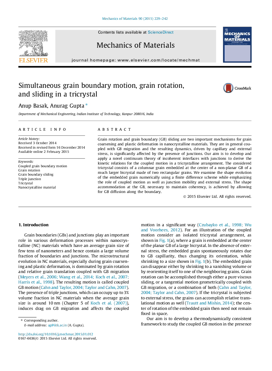 Simultaneous grain boundary motion, grain rotation, and sliding in a tricrystal