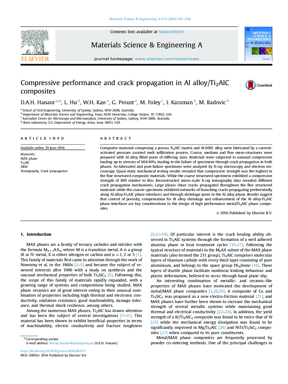 Compressive performance and crack propagation in Al alloy/Ti2AlC composites