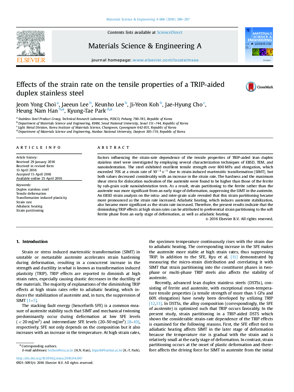 Effects of the strain rate on the tensile properties of a TRIP-aided duplex stainless steel