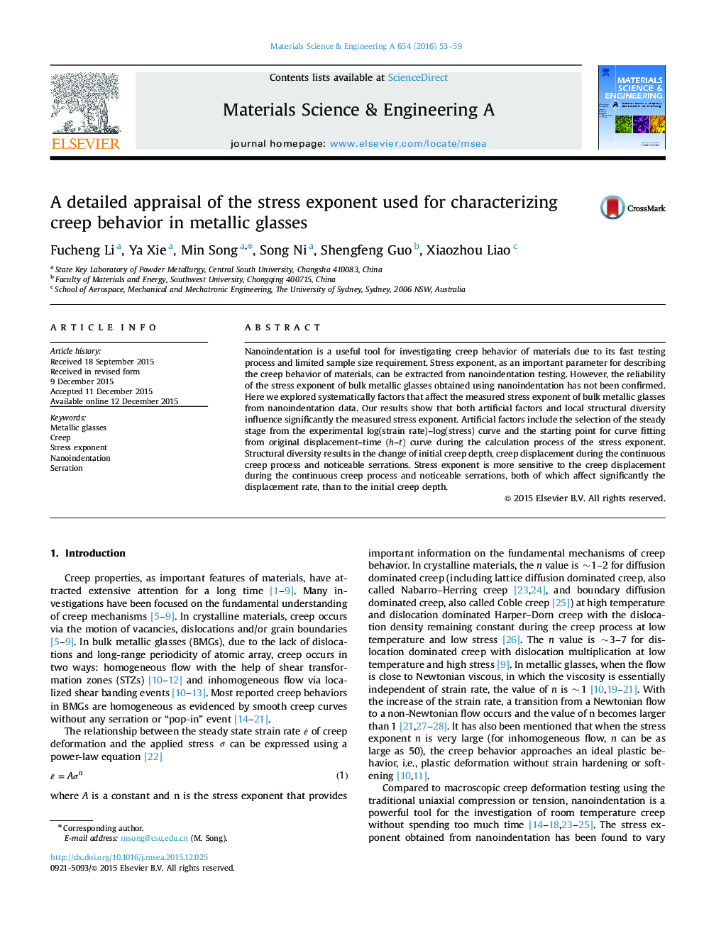 A detailed appraisal of the stress exponent used for characterizing creep behavior in metallic glasses