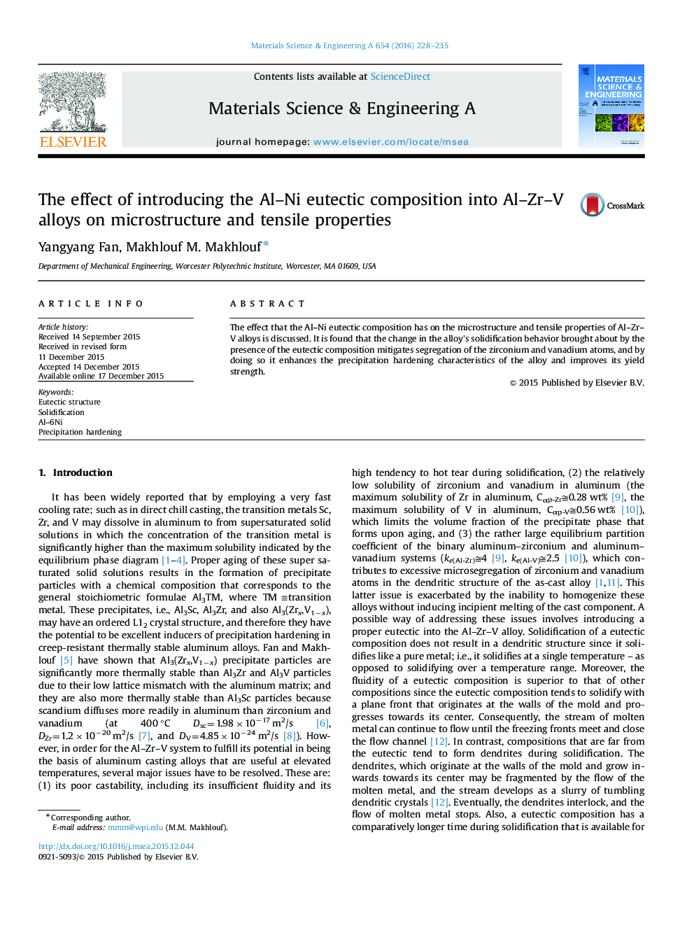 The effect of introducing the Al-Ni eutectic composition into Al-Zr-V alloys on microstructure and tensile properties