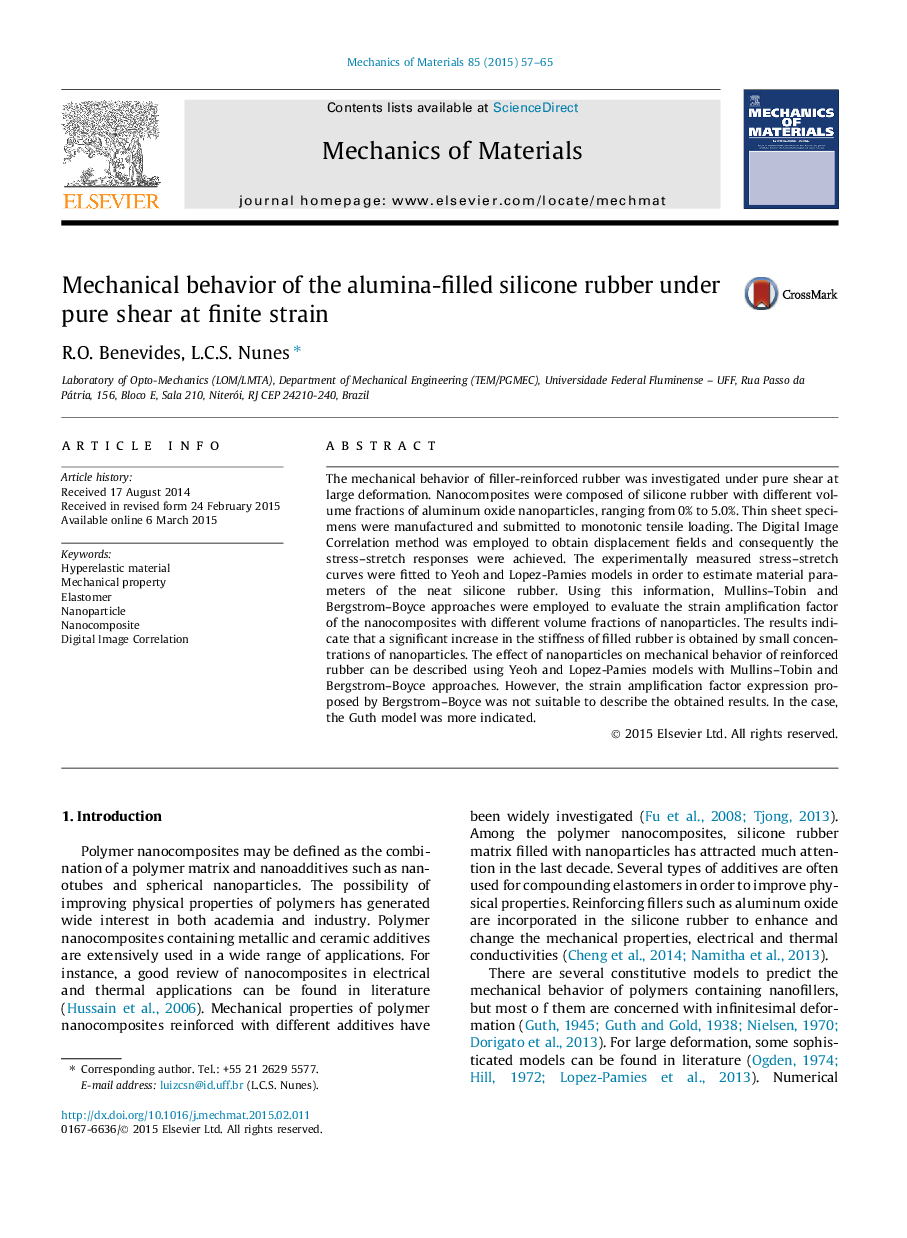 Mechanical behavior of the alumina-filled silicone rubber under pure shear at finite strain