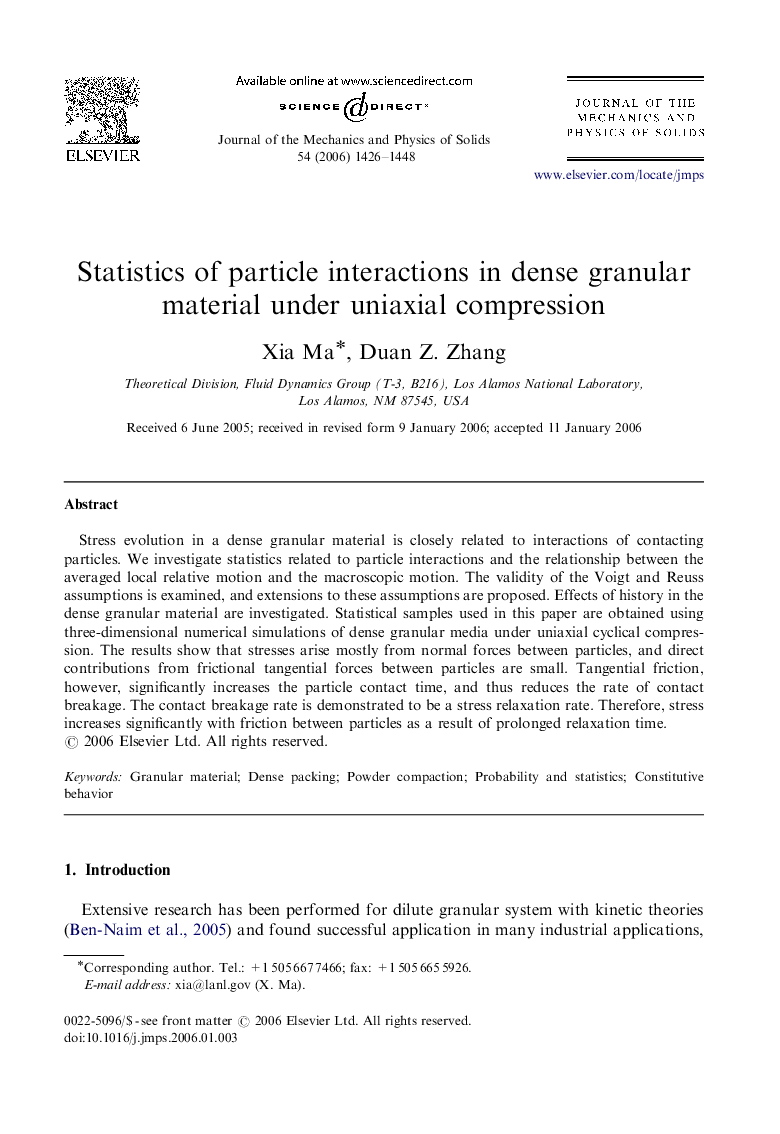 Statistics of particle interactions in dense granular material under uniaxial compression