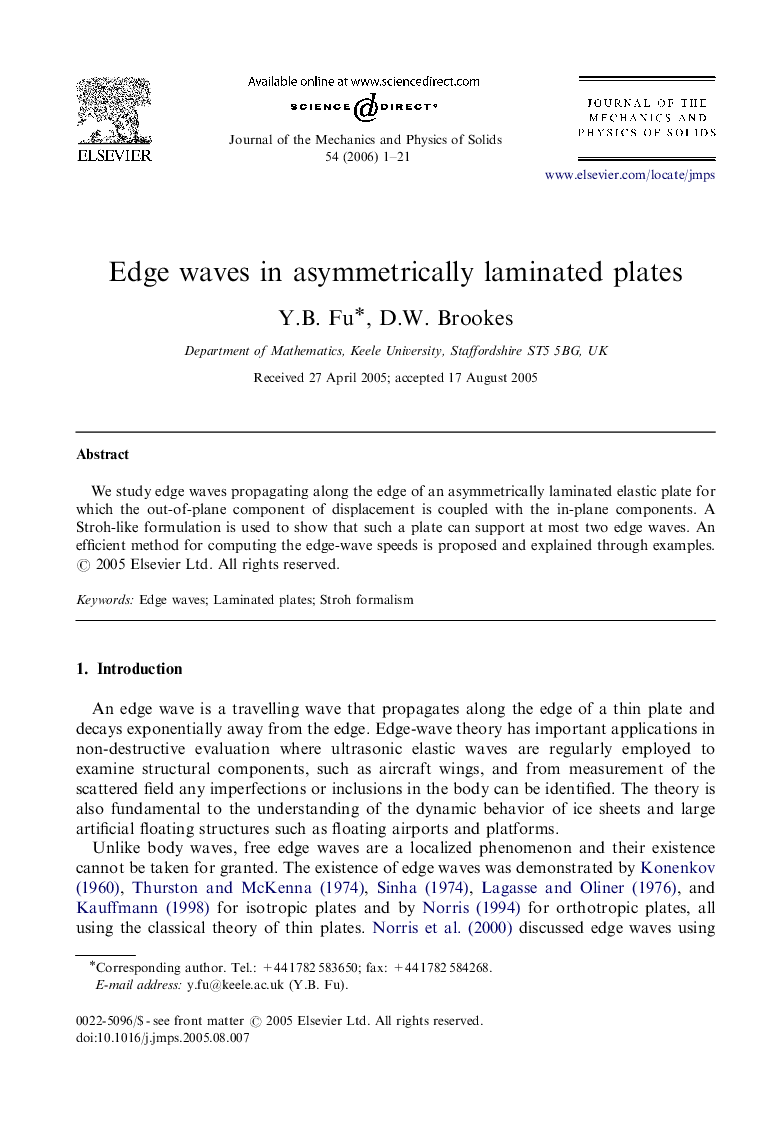 Edge waves in asymmetrically laminated plates