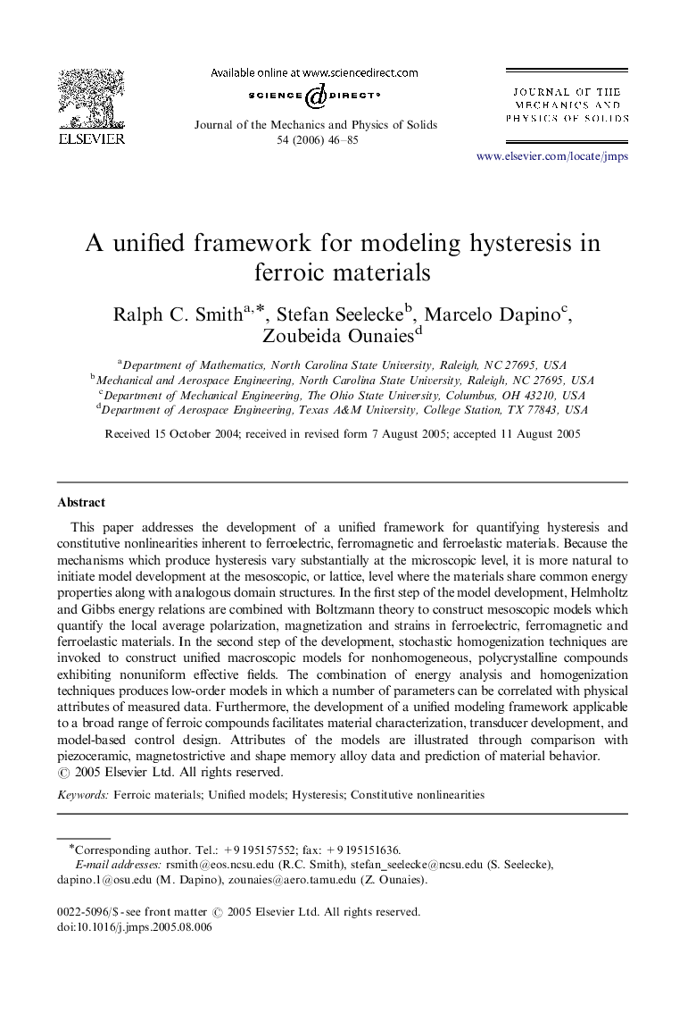 A unified framework for modeling hysteresis in ferroic materials