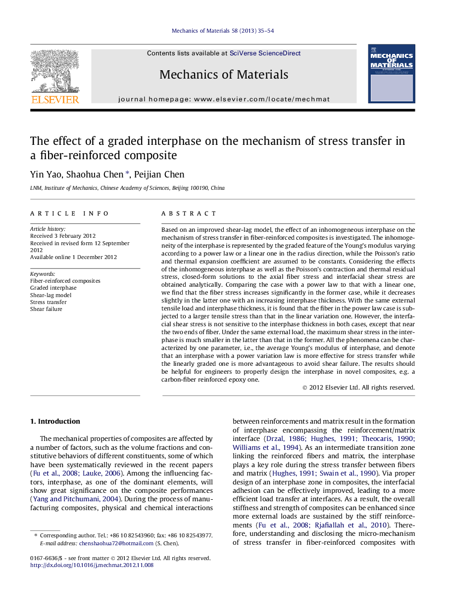 The effect of a graded interphase on the mechanism of stress transfer in a fiber-reinforced composite